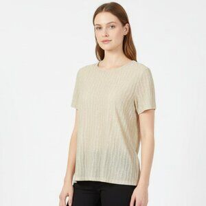 Lane Davis Tan metallic Knit Short Sleeve Woven Tee T Shirt M